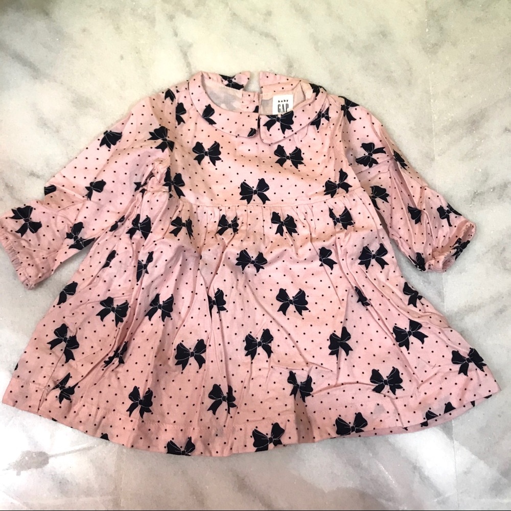baby gap • pink ribbon bows printed dress 6-12mo